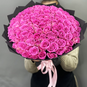 Букет 101 розовой розы Кения (40 см) в Дмитрове