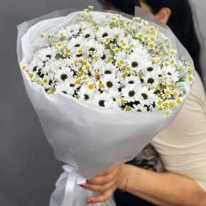 Букет "Понарошку" из хризантем сантини и ромашек в Дмитрове