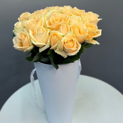 25 кремовых роз в конусе в Дмитрове