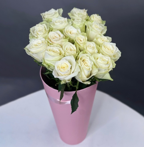 19 белых роз Кения в конусе в Дмитрове
